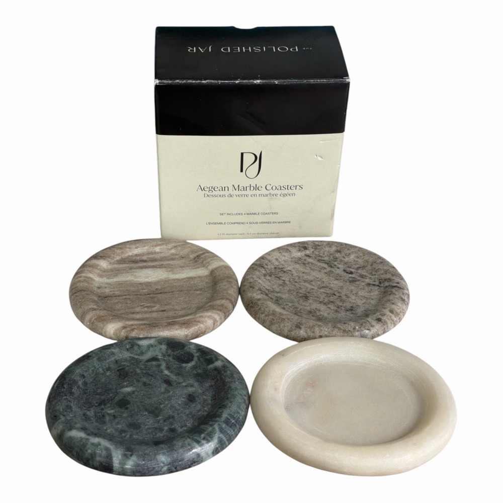 The Polished Jar Aegean Marble Coasters Set of 4 NIB Round Multi Color